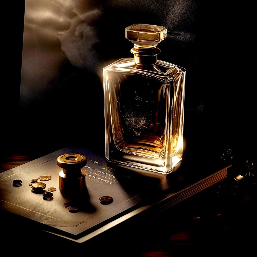 ai-generative-a-vintage-style-perfume-bottle-on-top-of-a-book-on-a-dark-background-free-photo